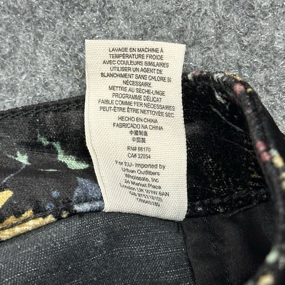 Free People Velvet Skinny Pant 12 Black Floral Print Retro Zip Pockets Mid Rise - Picture 11 of 14